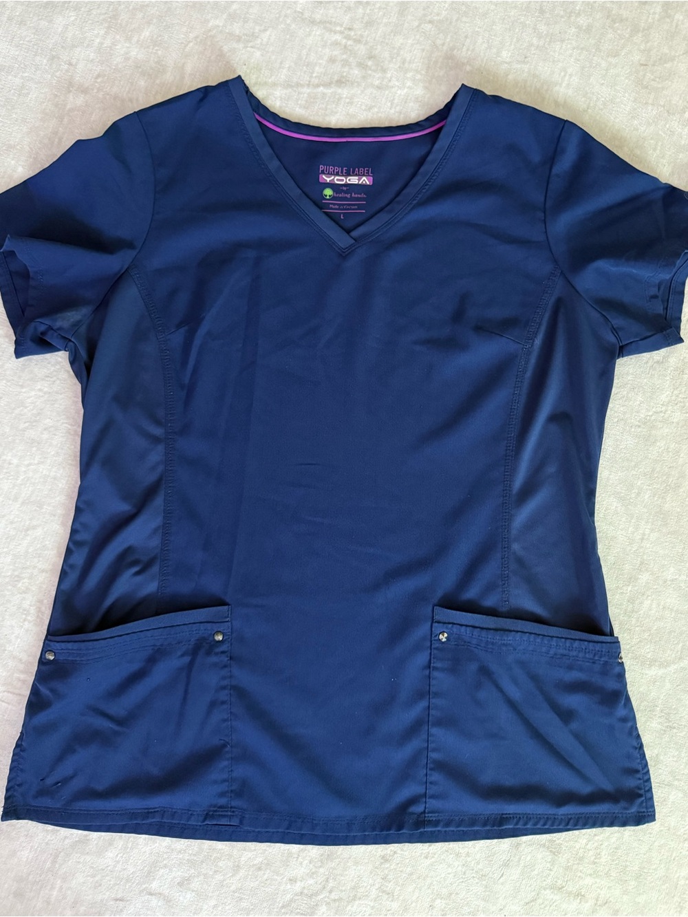 Purple Label YOGA Navy V-Neck Short Sleeve Scrub Top